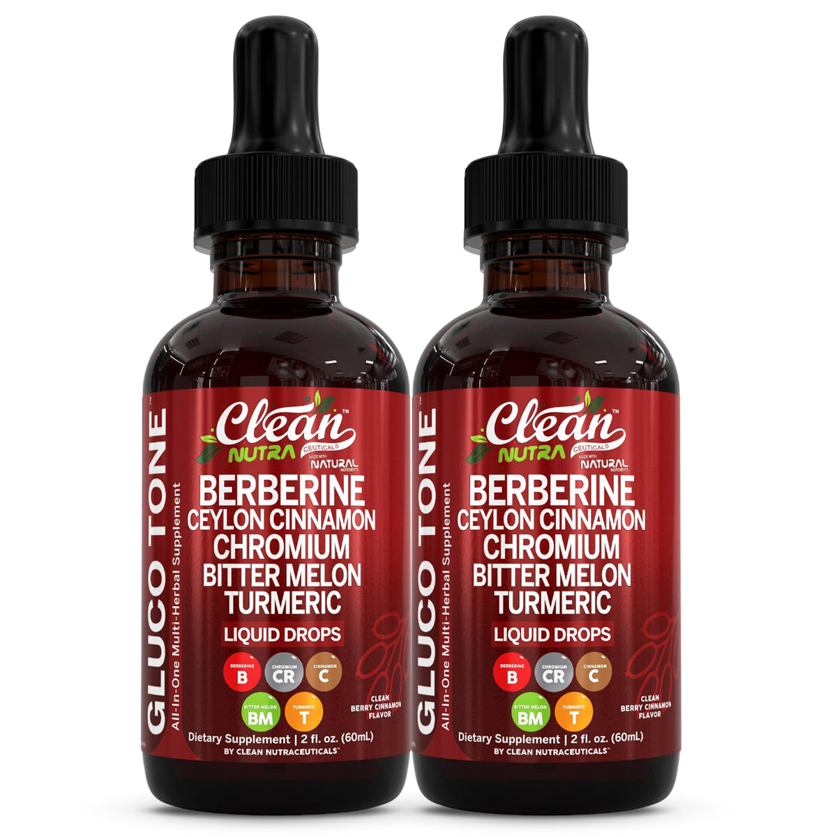 Clean Nutraceuticals frasco Gluco Tone de frente mostrando diseño y marca