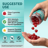 Clean Nutraceuticals ThyroGlow gomitas en plato mostrando cantidad por frasco
