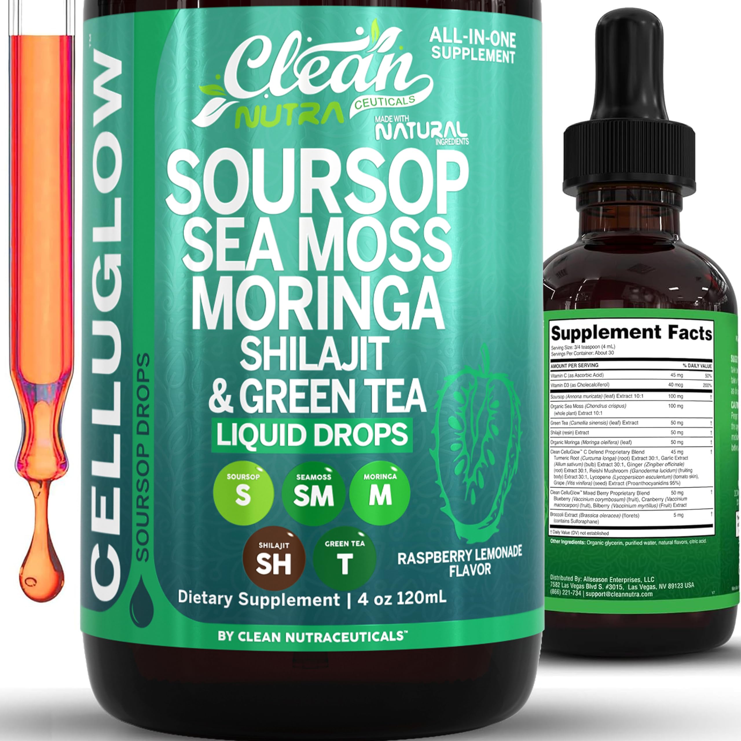 Clean Nutraceuticals frasco CelluGlow delantero mostrando etiqueta y tamaño