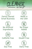 CLEANSE on the go ingredientes botánicos apilados, muestra la mezcla natural del producto