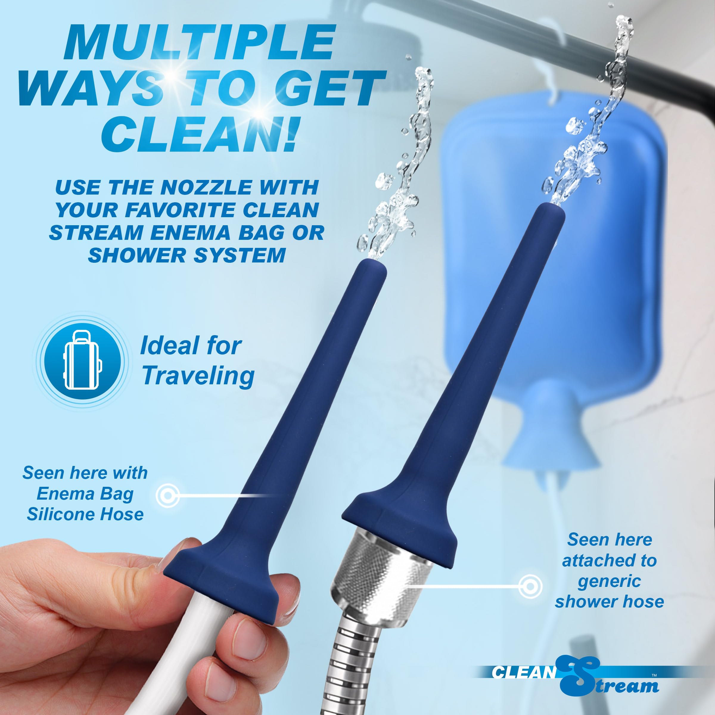 Cleanstream comparado con mano para mostrar escala y capacidad de 250 ml