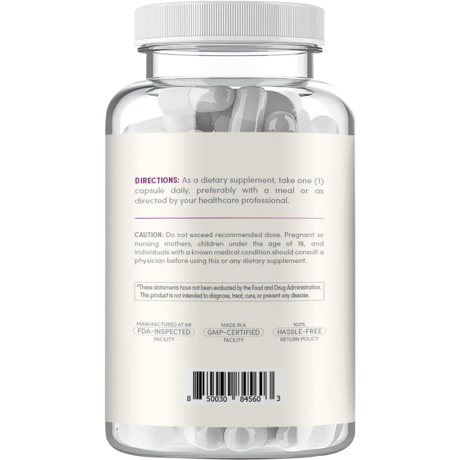 Clear Formulas cápsula en primer plano, textura fácil de ingerir y vegana