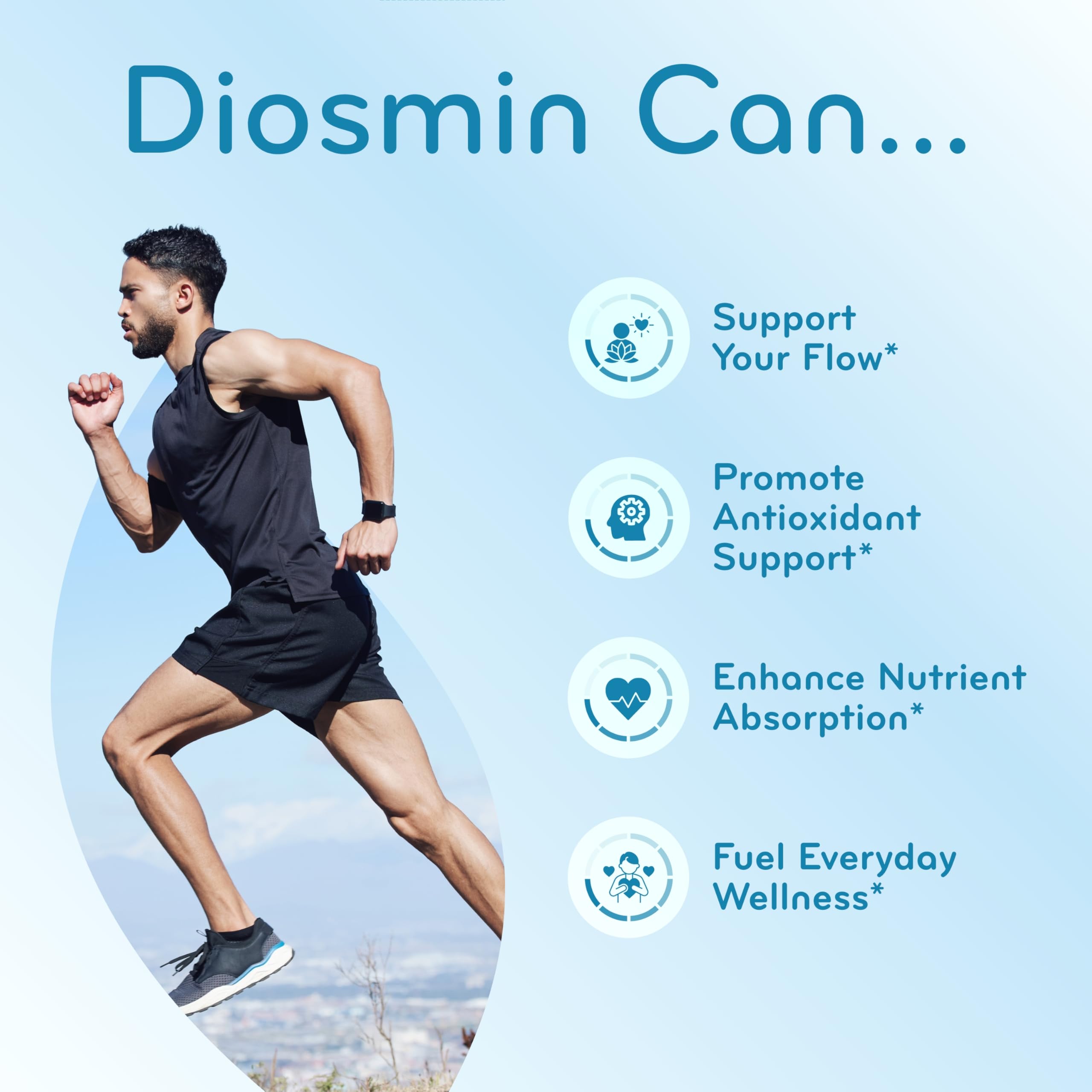 Escena de estilo de vida con Clear Formulas diosmin en una mesa saludable
