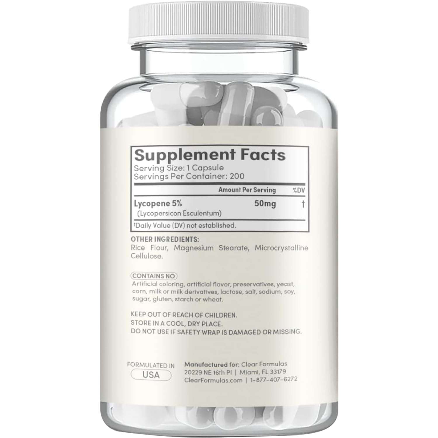 Clear Formulas etiqueta en primer plano con información de ingredientes