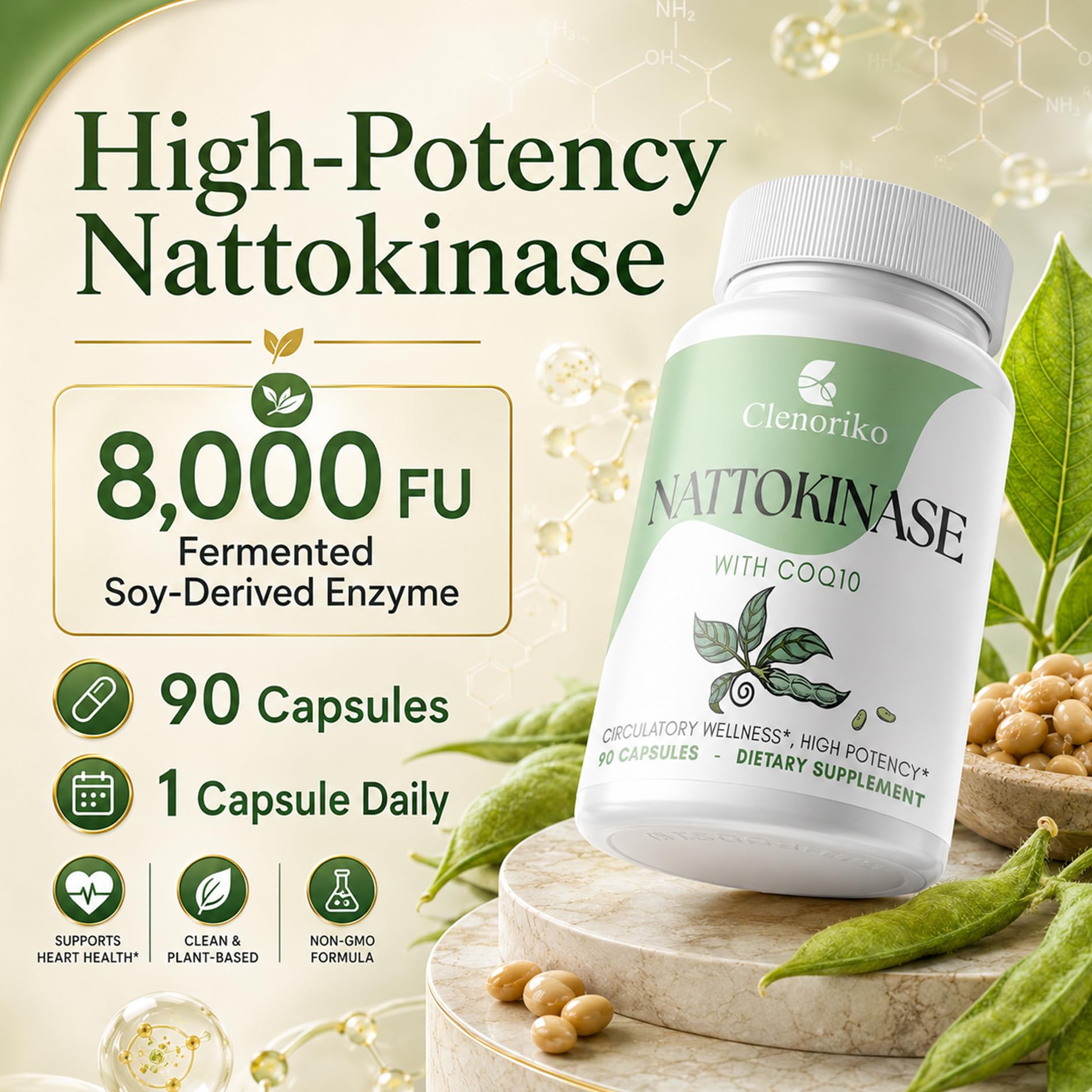 Clenoriko polvo de nattokinase dentro de cápsula, textura natural