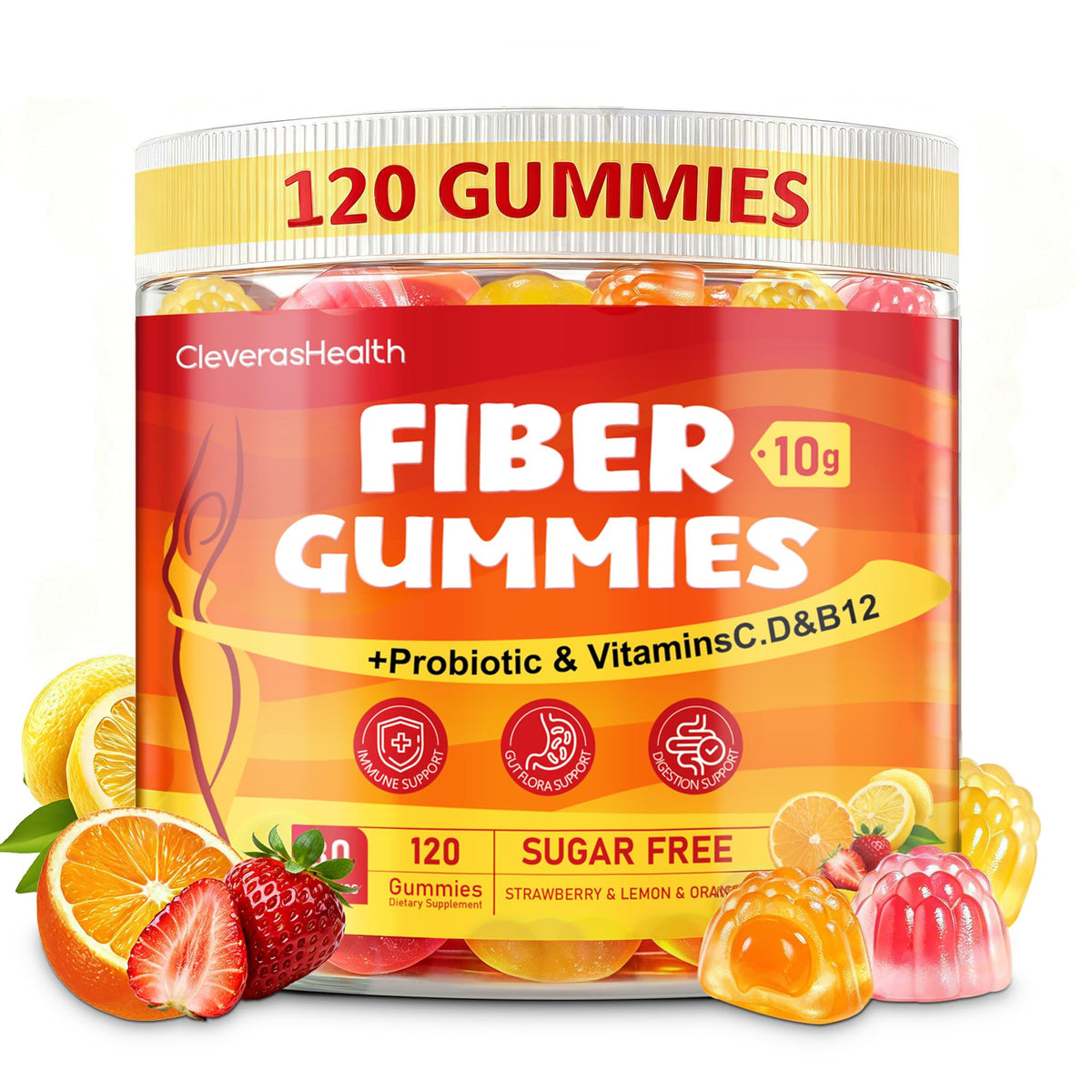 CleverasHealth frente del empaque mostrando 120 gomitas y beneficios principales