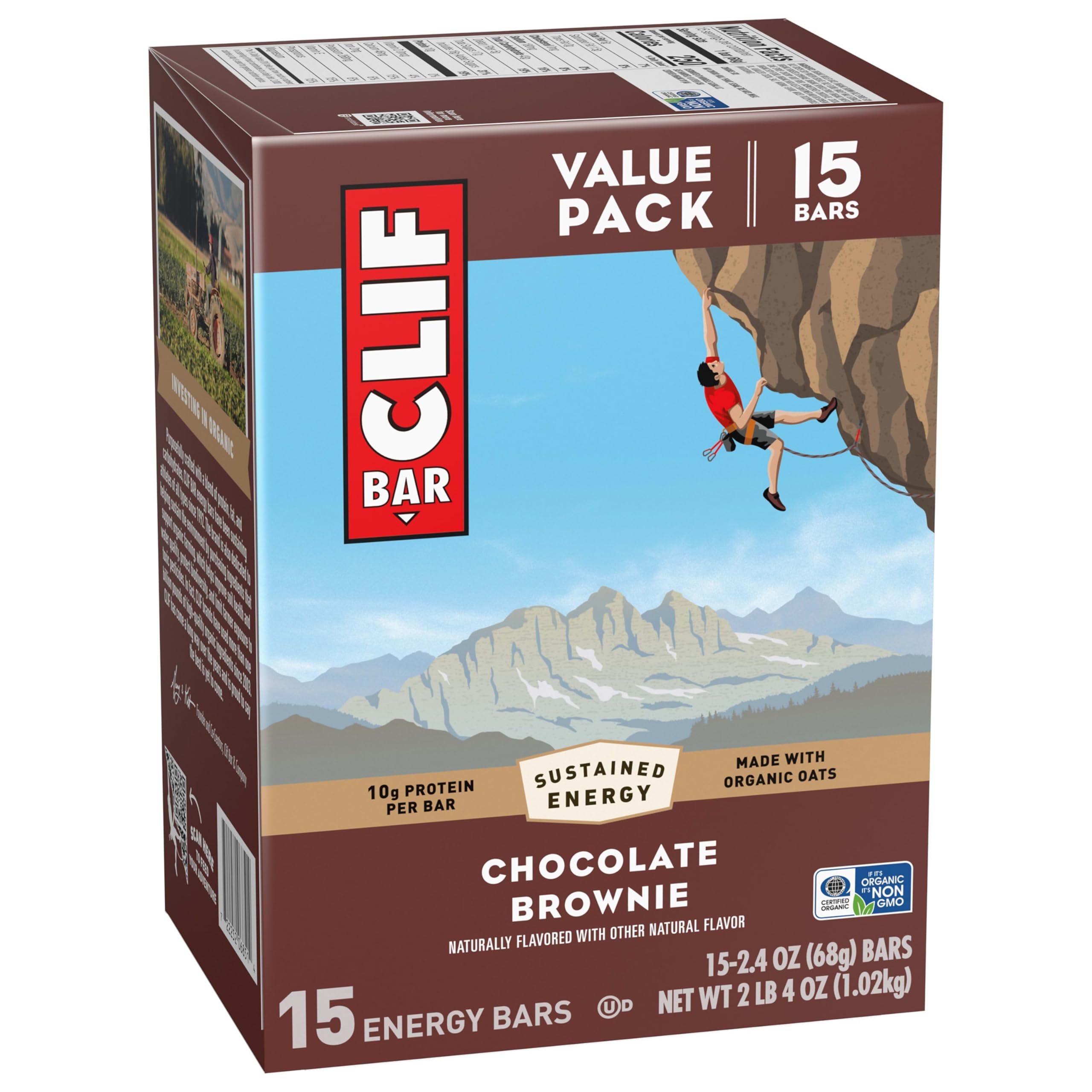 CLIF Bar detalle de cacao y avena enfatizando ingredientes orgánicos