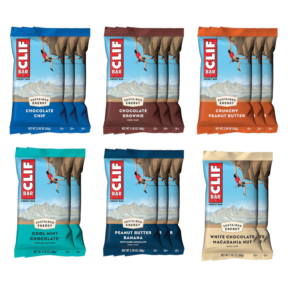 CLIF Bar empaque frontal con variedad, práctico para llevar energía