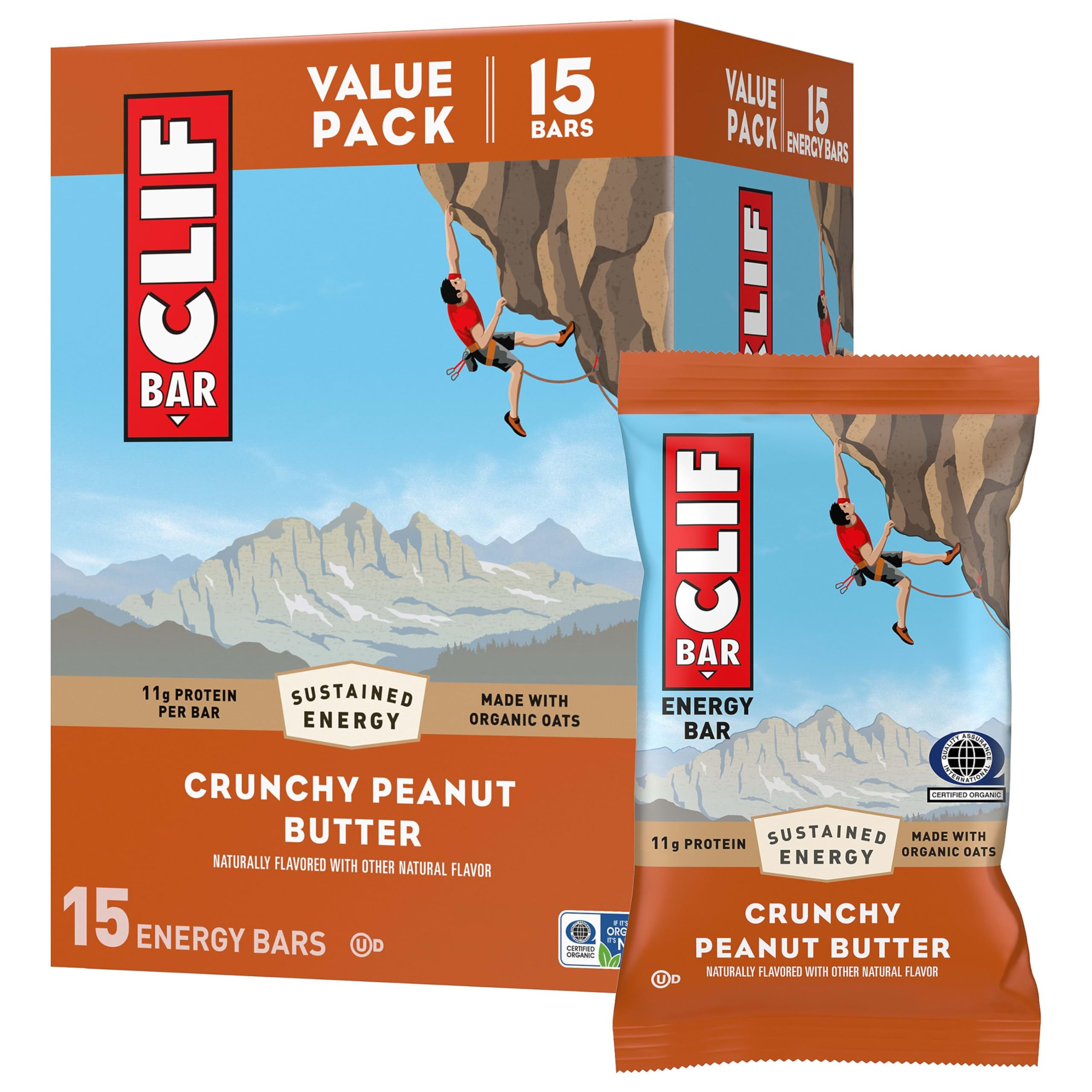 CLIF Bar empaque frontal mostrando 15 barras y conveniencia