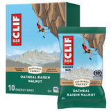 CLIF Bar frente del empaque Oatmeal Raisin Walnut mostrando beneficios