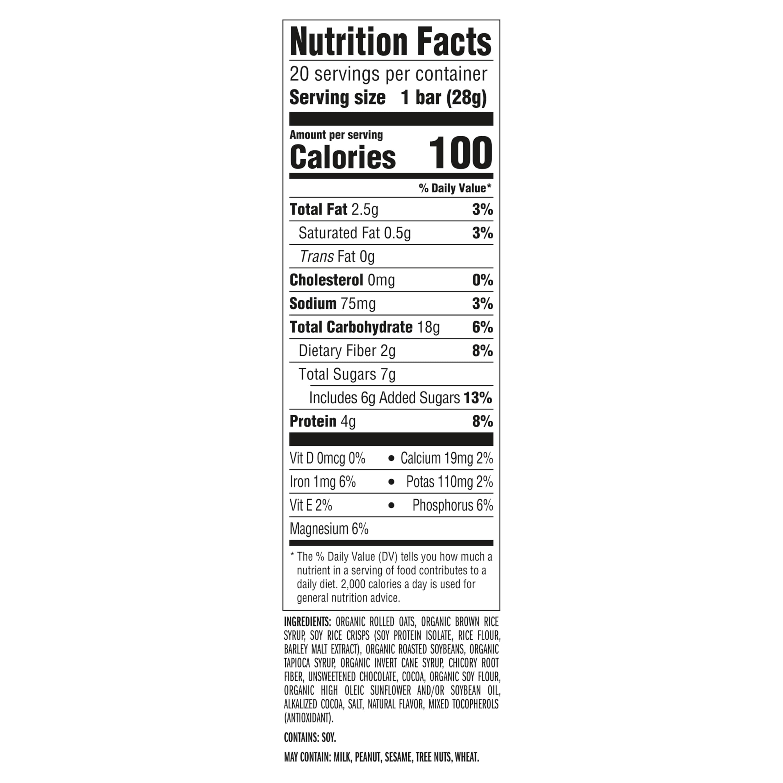 CLIF Bar Minis ingredientes: avena orgánica y cacao, energía de grano integral