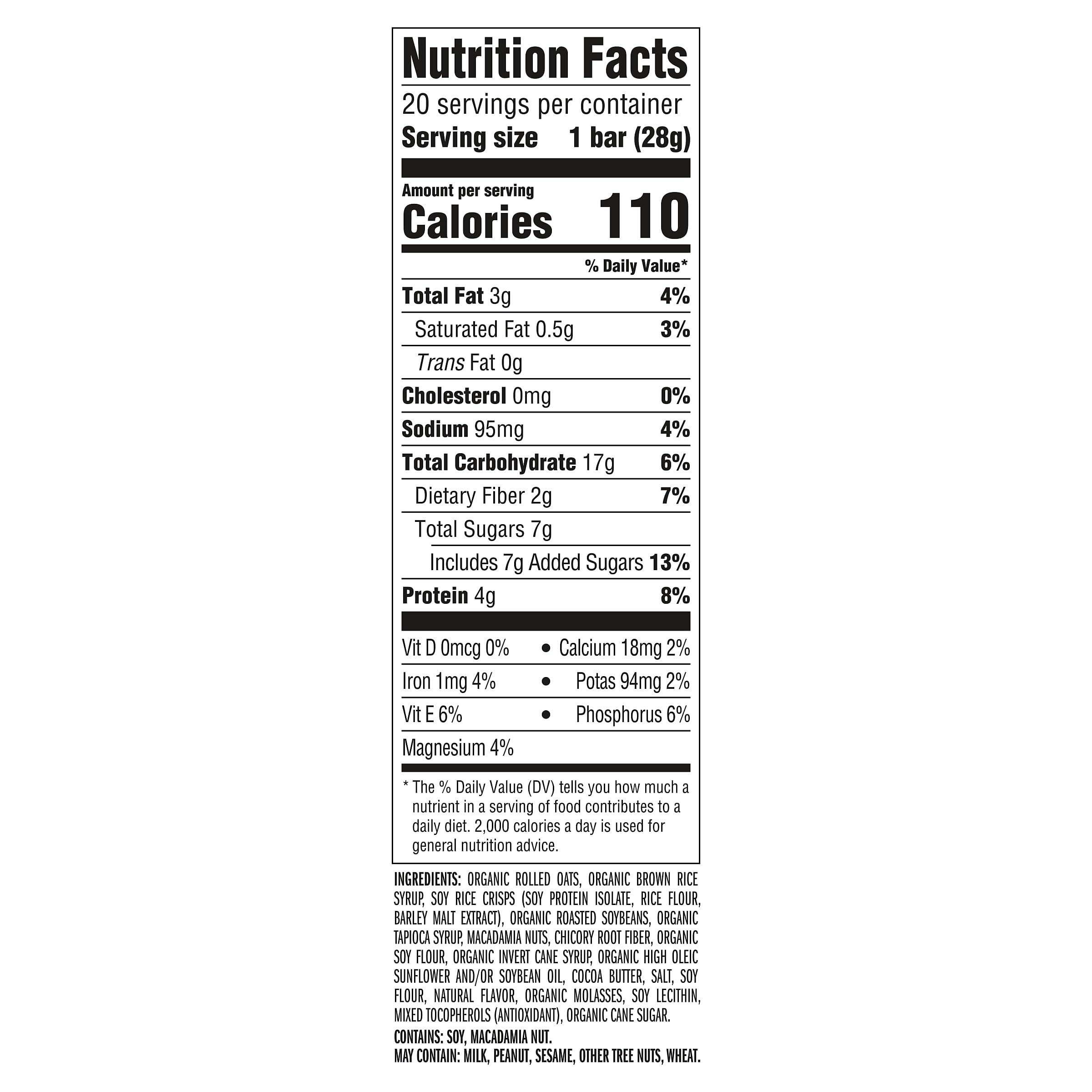 Avena orgánica y nueces de macadamia como ingredientes visibles de CLIF Bar