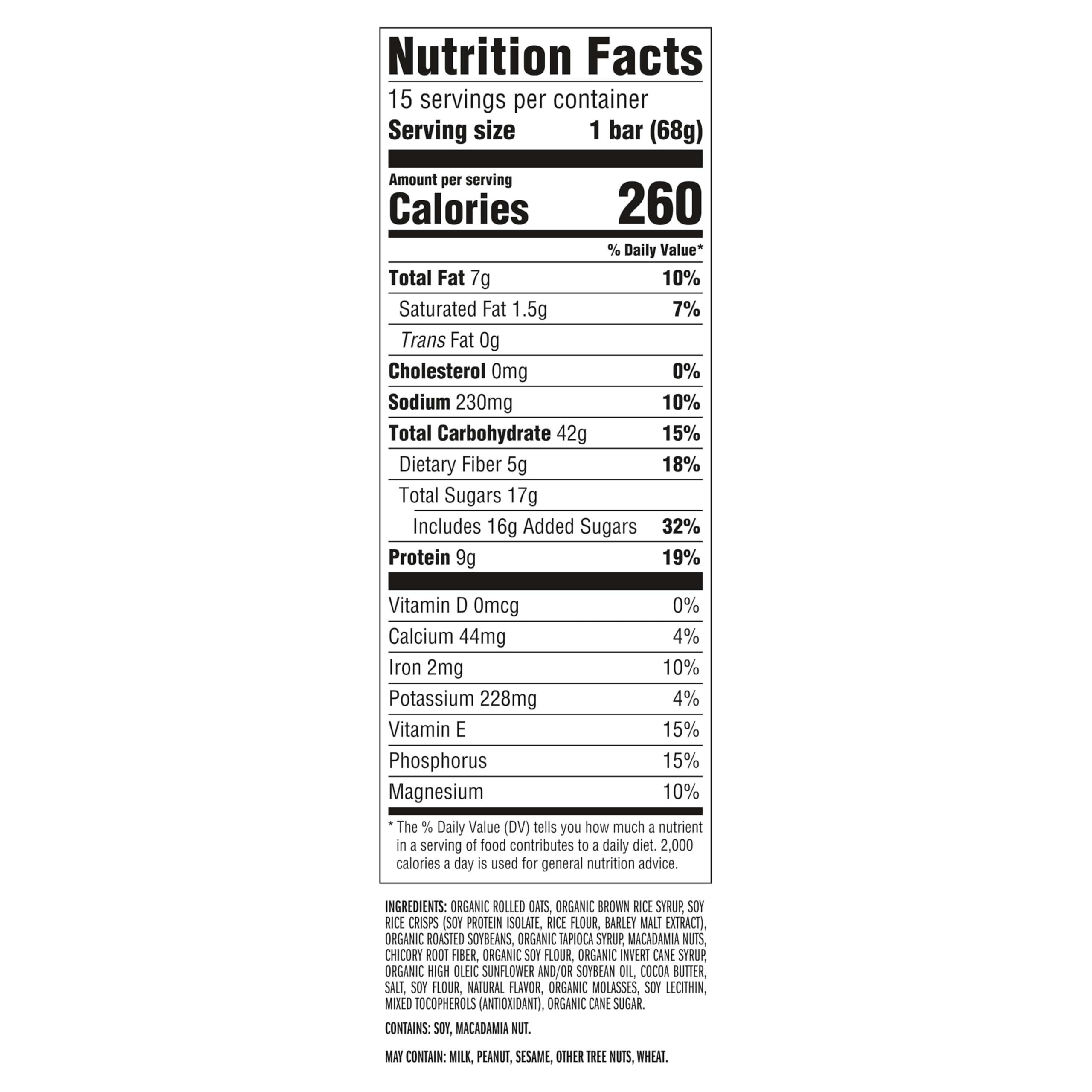 CLIF Bar etiqueta nutricional y lista de ingredientes claros y completos