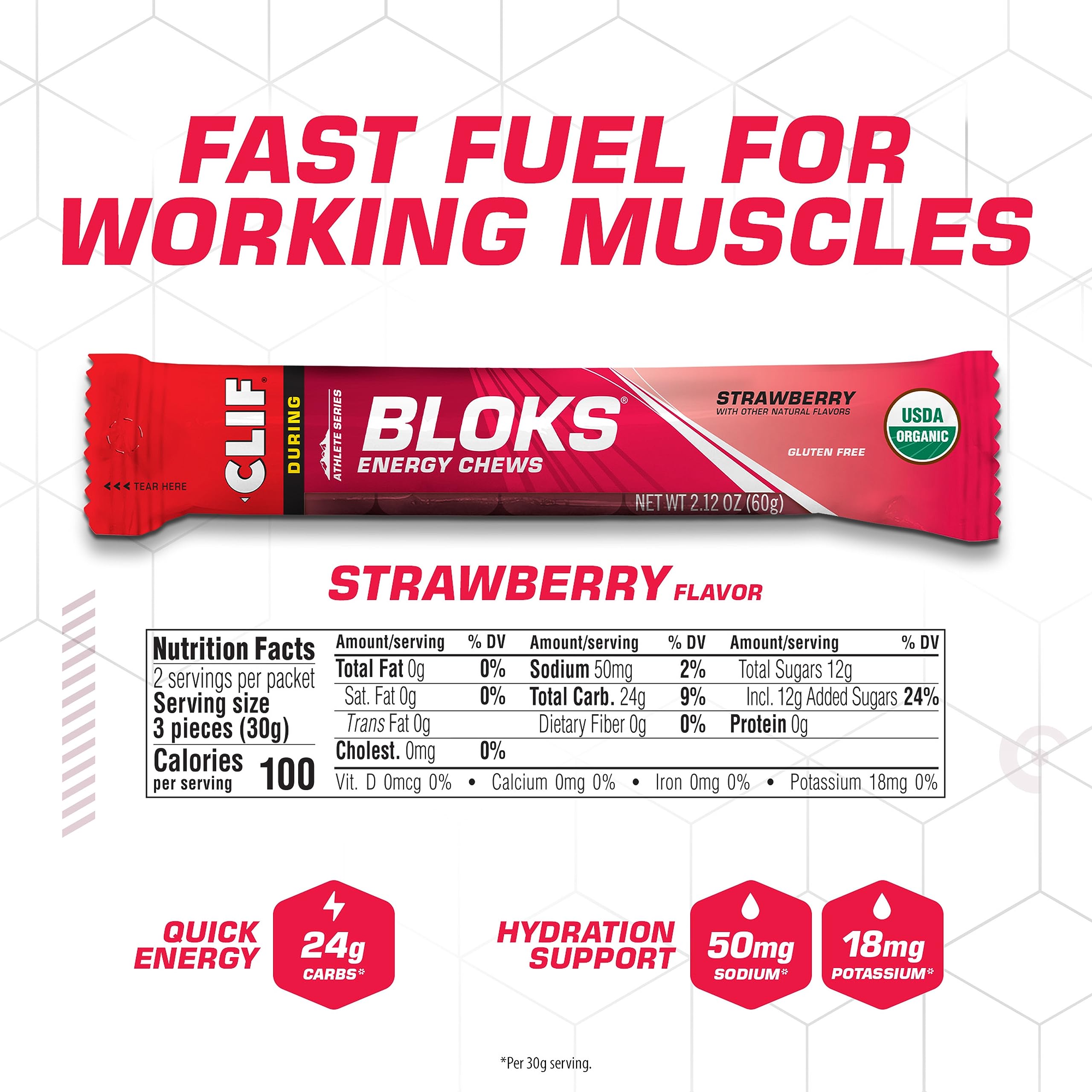 CLIF Bar etiqueta de ingredientes fresa orgánicos y sin OGM