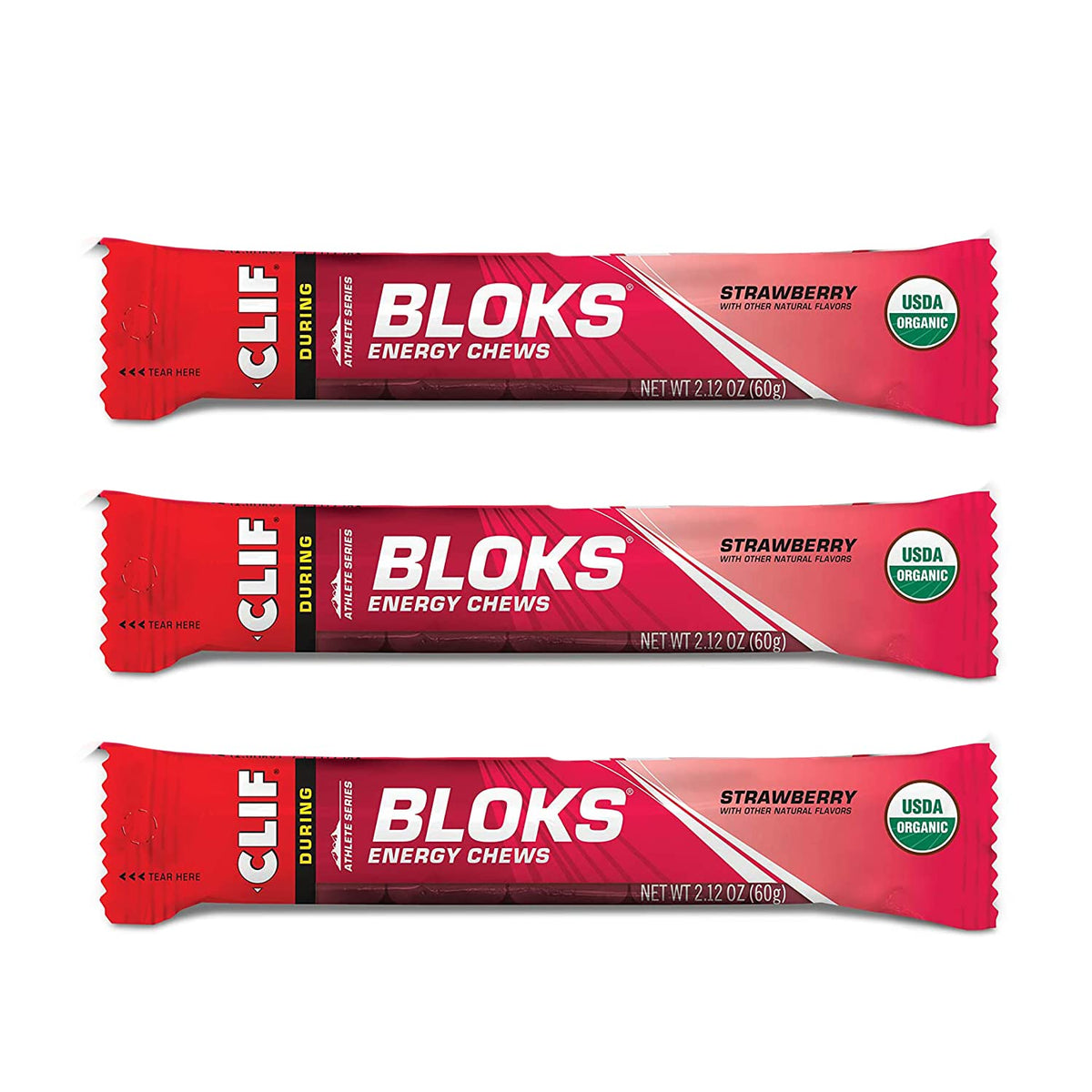 Clif Bloks frontal del paquete mostrando la marca y portabilidad