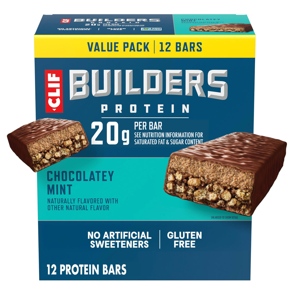 CLIF BUILDER'S empaque frontal chocolate menta, conveniencia y sabor