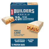 CLIF BUILDER'S vista frontal del paquete, muestra sabor vainilla almendra y beneficio proteína