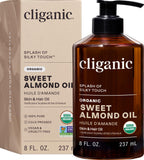 Cliganic aceite de almendras frontal botella mostrando etiqueta orgánica y beneficio hidratante