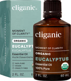 Cliganic botella frontal mostrando aceite de eucalipto orgánico y confianza