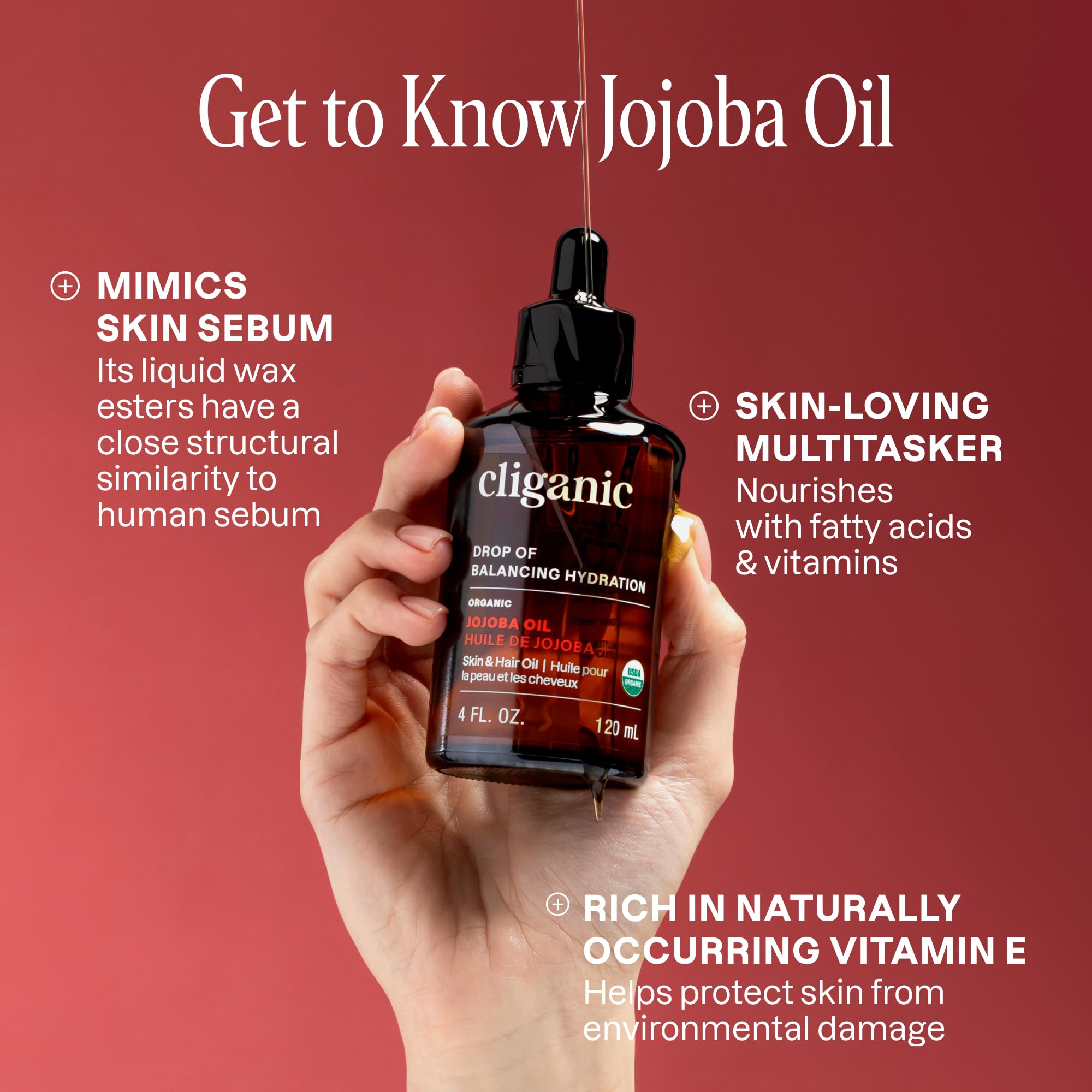 Cliganic aceite jojoba masaje facial para piel hidratada y suave