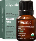 Cliganic frasco frontal de aceite de pino mostrando el envase y beneficio de pureza