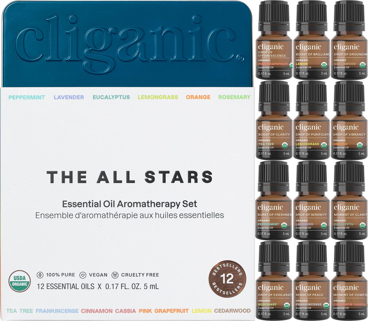 Cliganic set frontal con las 12 botellas, variedad lista para difusor