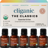 Cliganic set frontal mostrando las cinco botellas, claridad orgánica