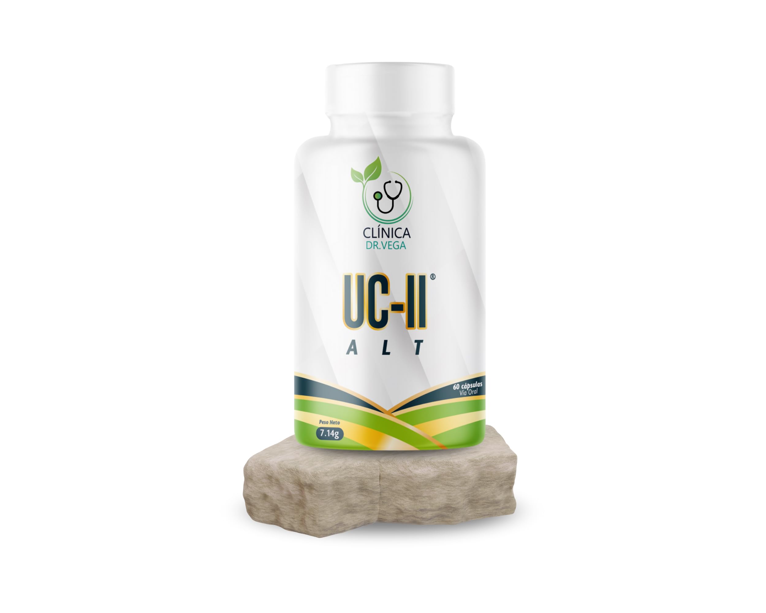 CLÍNICA DR. VEGA detalle de cápsula y polvo blanco que sugiere pureza