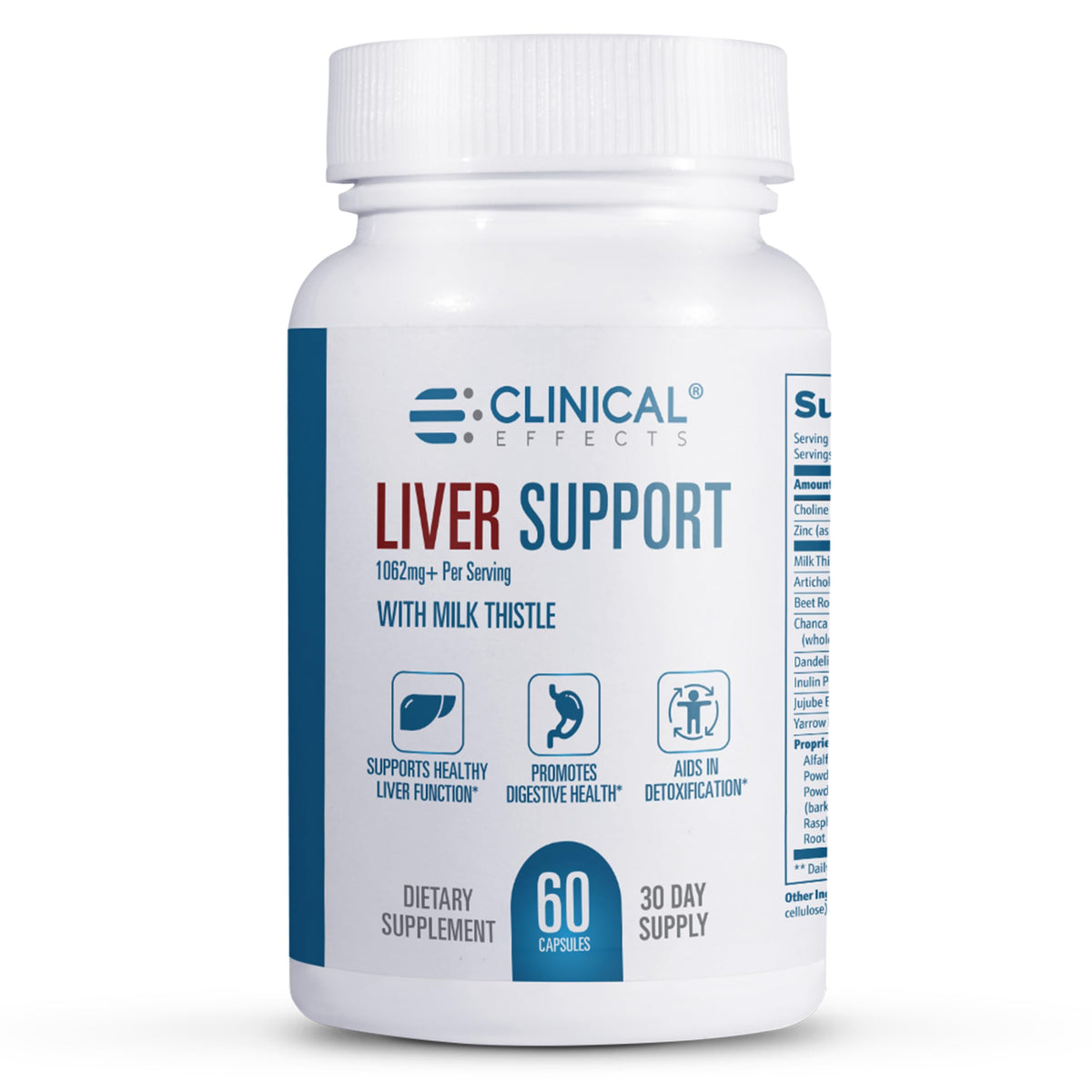 Clinical Effects frente del empaque mostrando marca y beneficio hepatoprotector