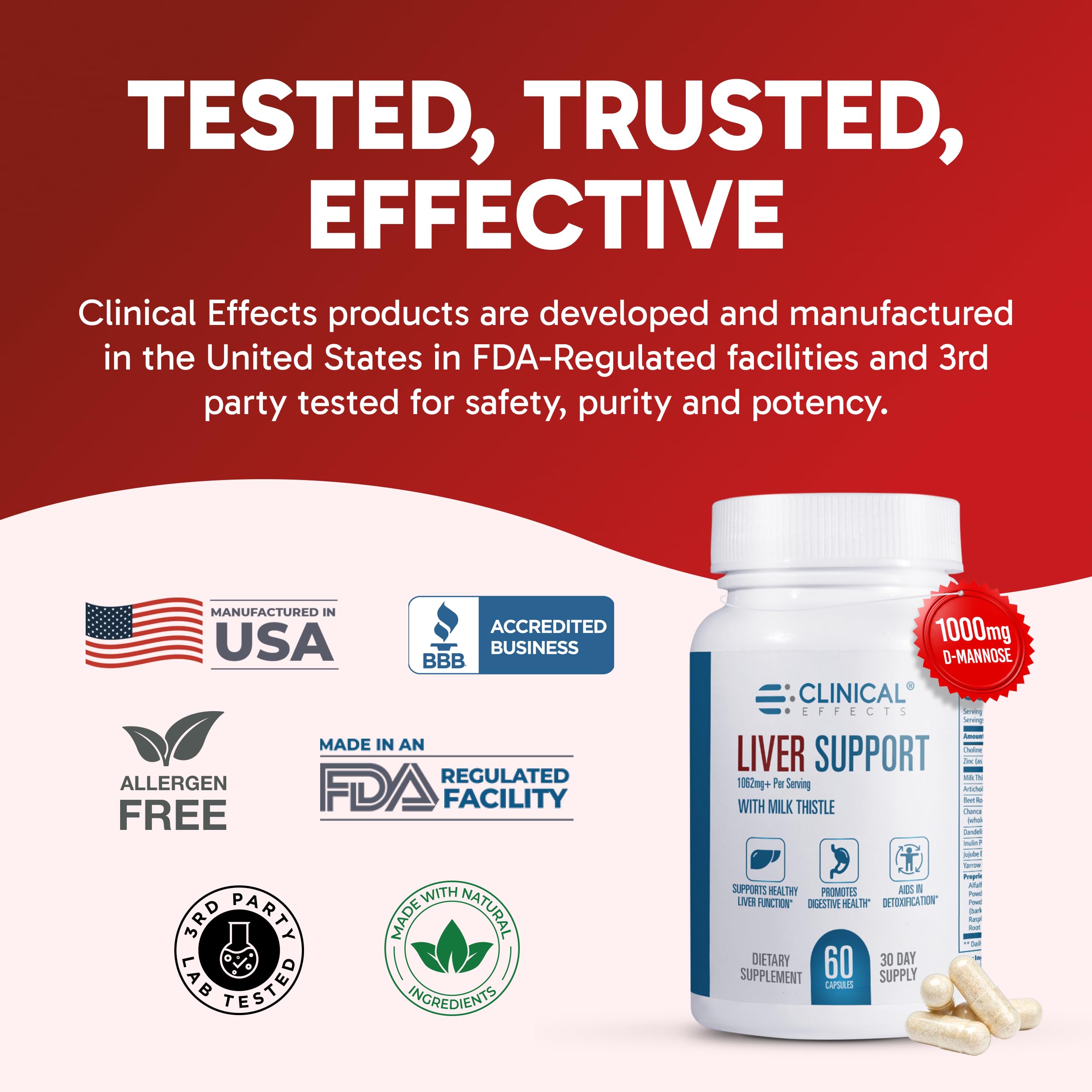 Clinical Effects frasco abierto con cápsulas para visualización del contenido
