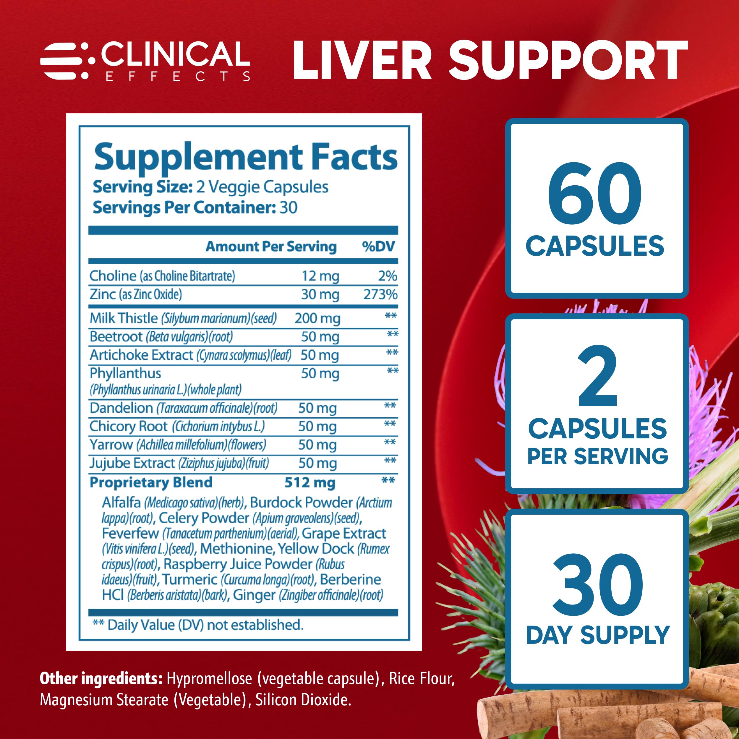 Clinical Effects frasco en mesa con comida para uso diario práctico