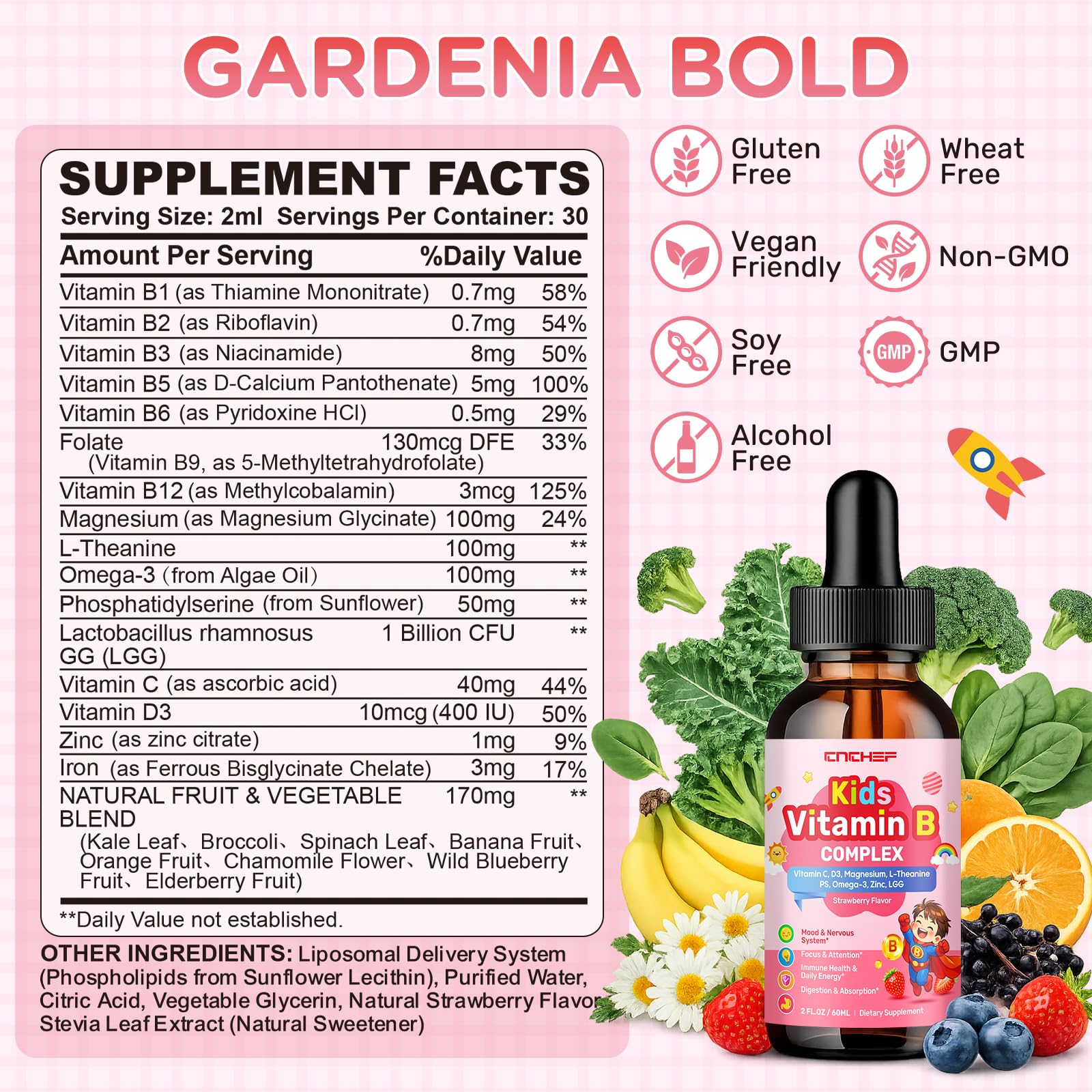 CNCHEF etiqueta con ingredientes activos y formas de vitaminas B para mejor absorción