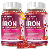 CNCHEF envase frontal de gominolas de hierro 65mg, presentación clara y beneficios