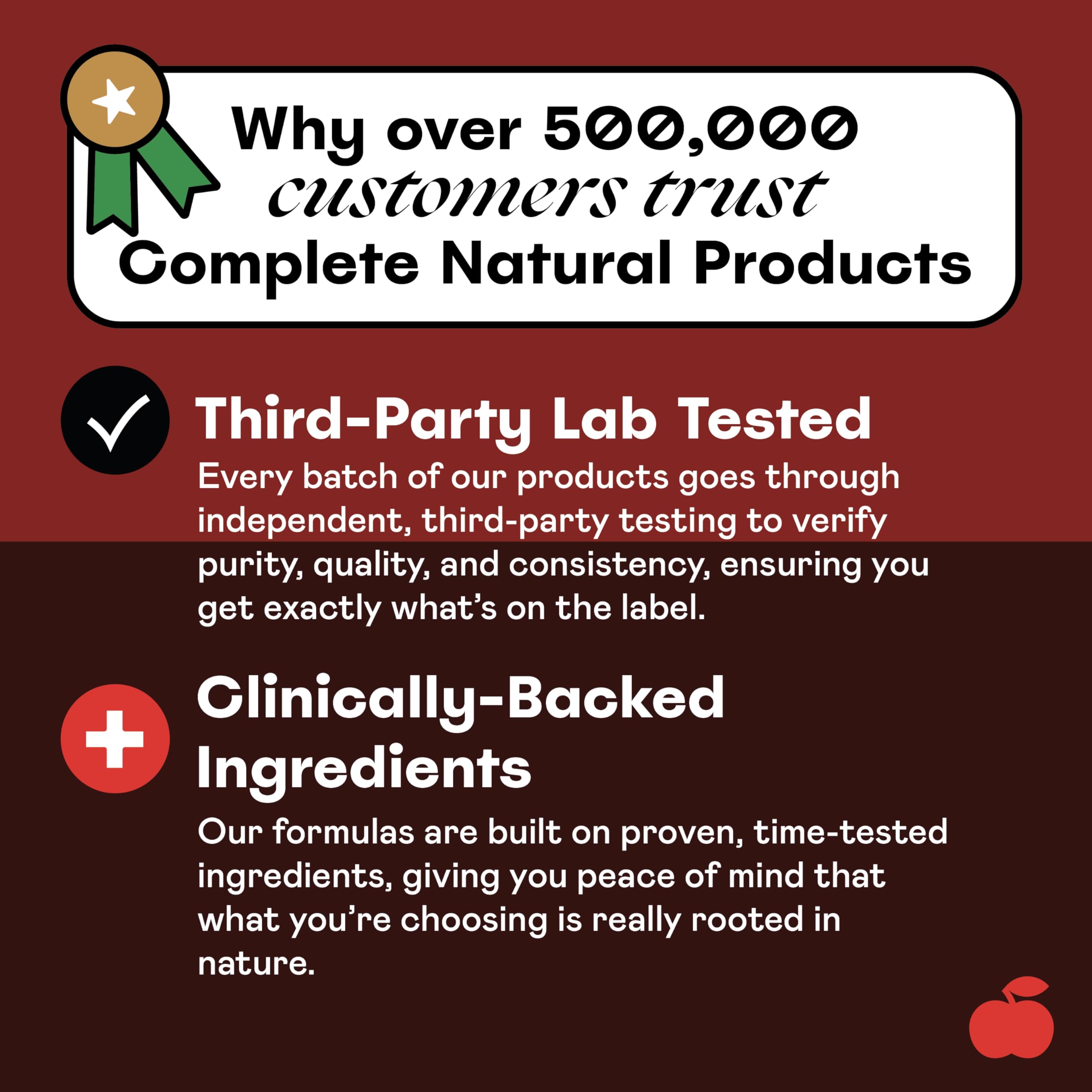 Complete Natural Products empaque con sello de calidad USA y confianza