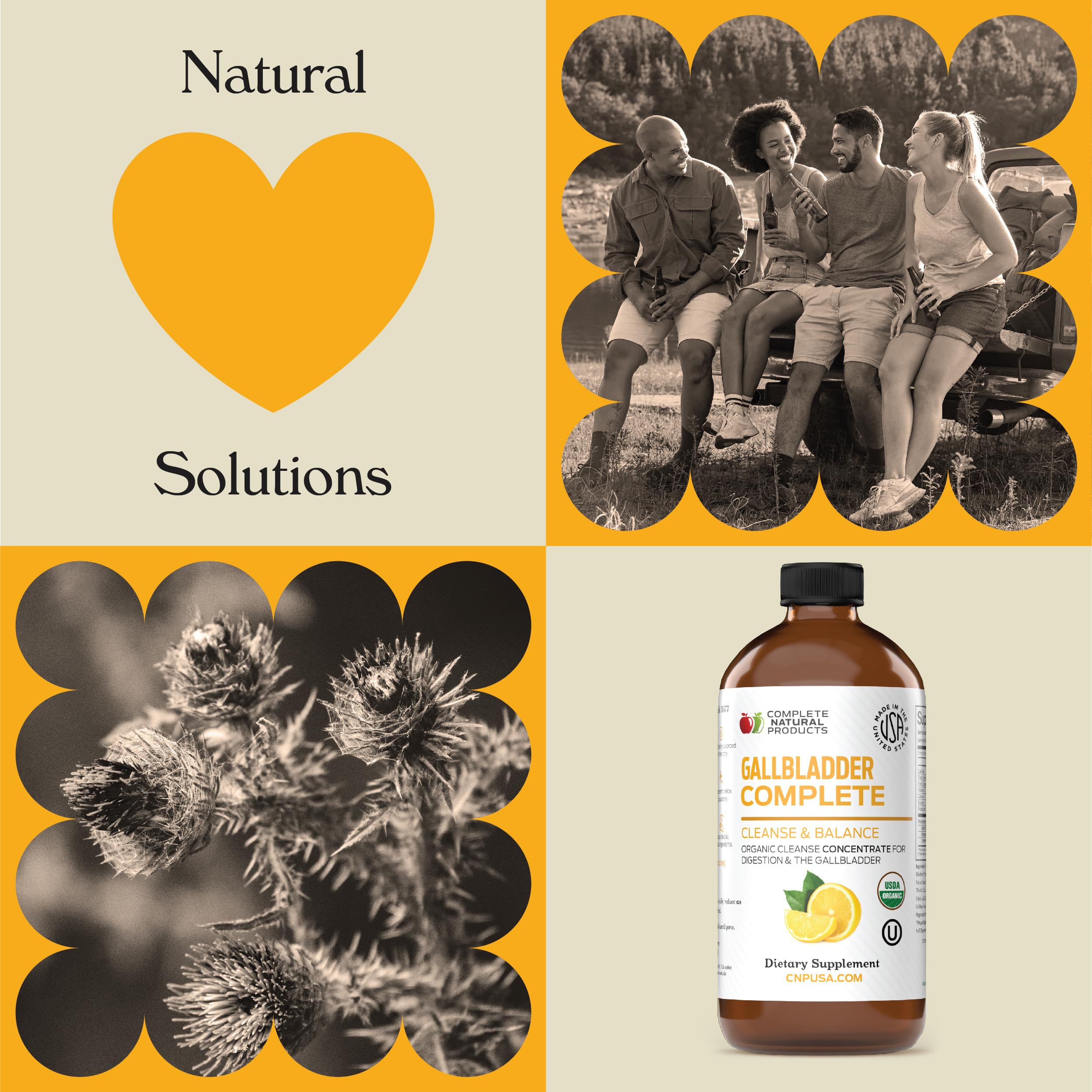Complete Natural Products etiqueta con certificaciones orgánicas y OU kosher