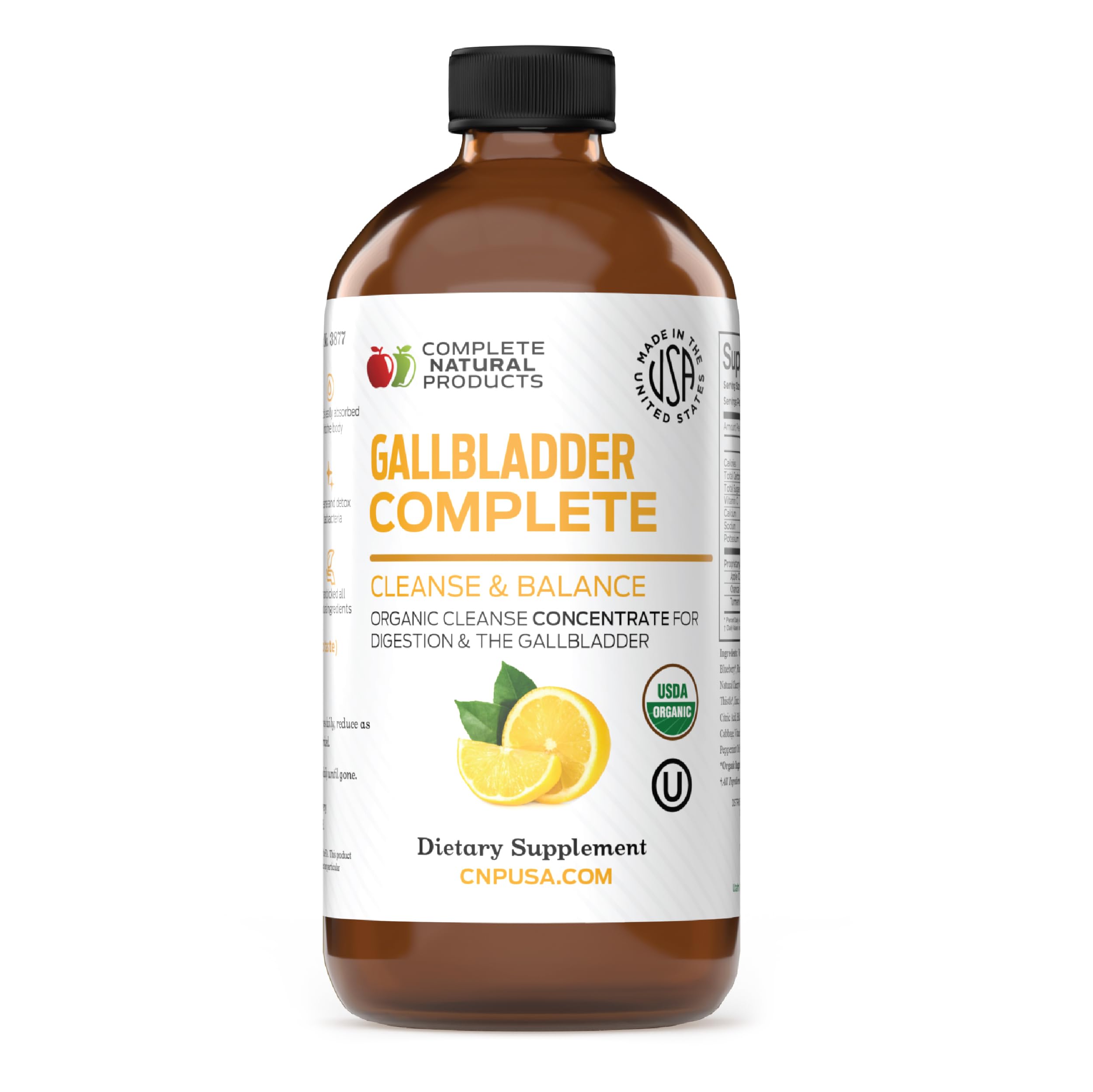 Complete Natural Products envase frontal que muestra el producto y beneficios
