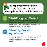 Complete Natural Products empaque lateral con información de calidad y origen