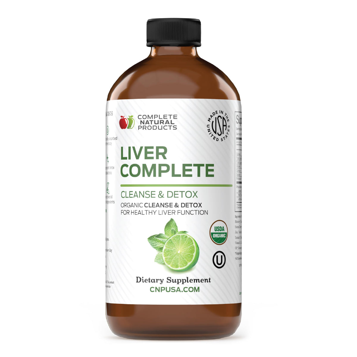 Complete Natural Products botella frontal mostrando presentación líquida y claridad