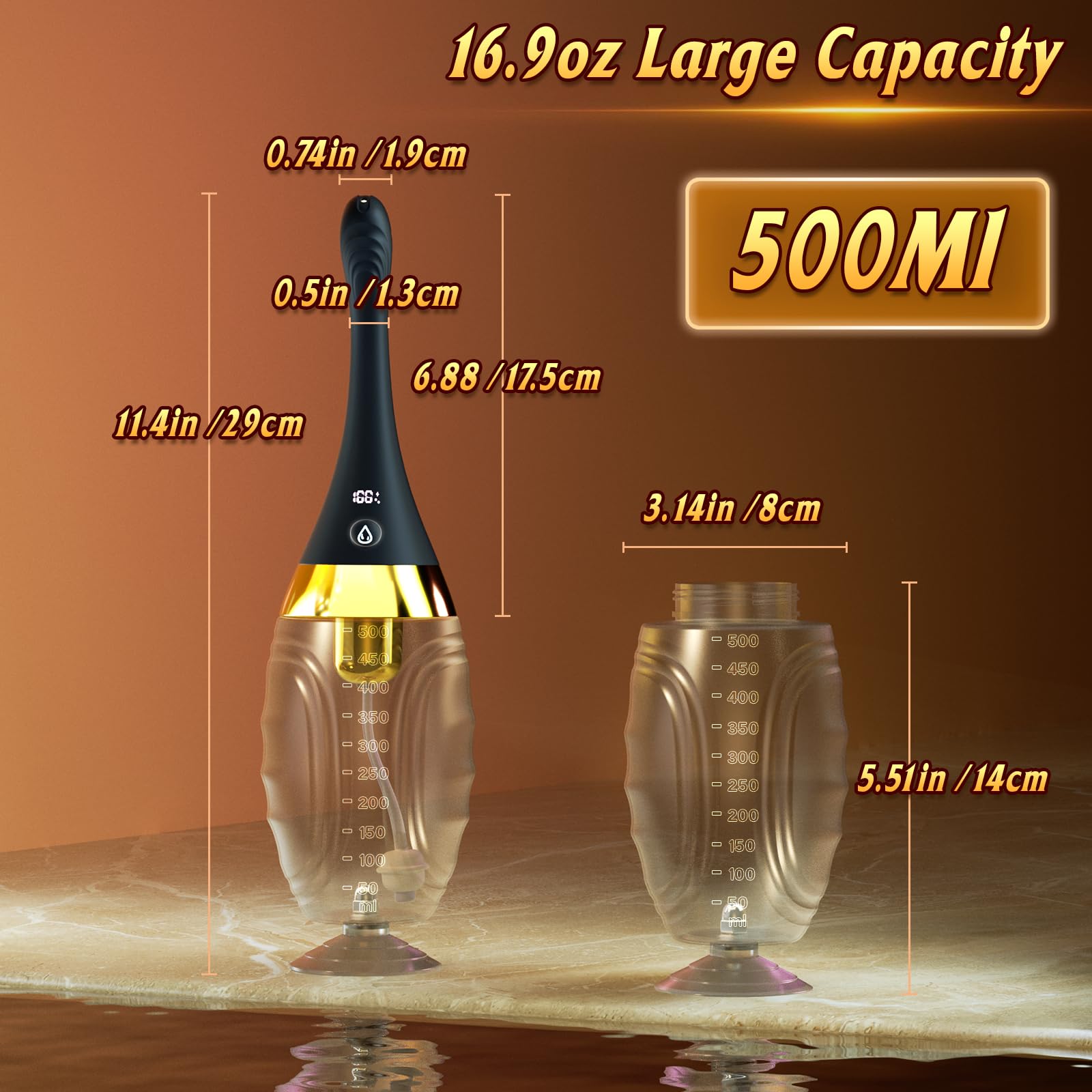 cocenissy comparación de tamaño con una mano para visualizar capacidad de 500 ml