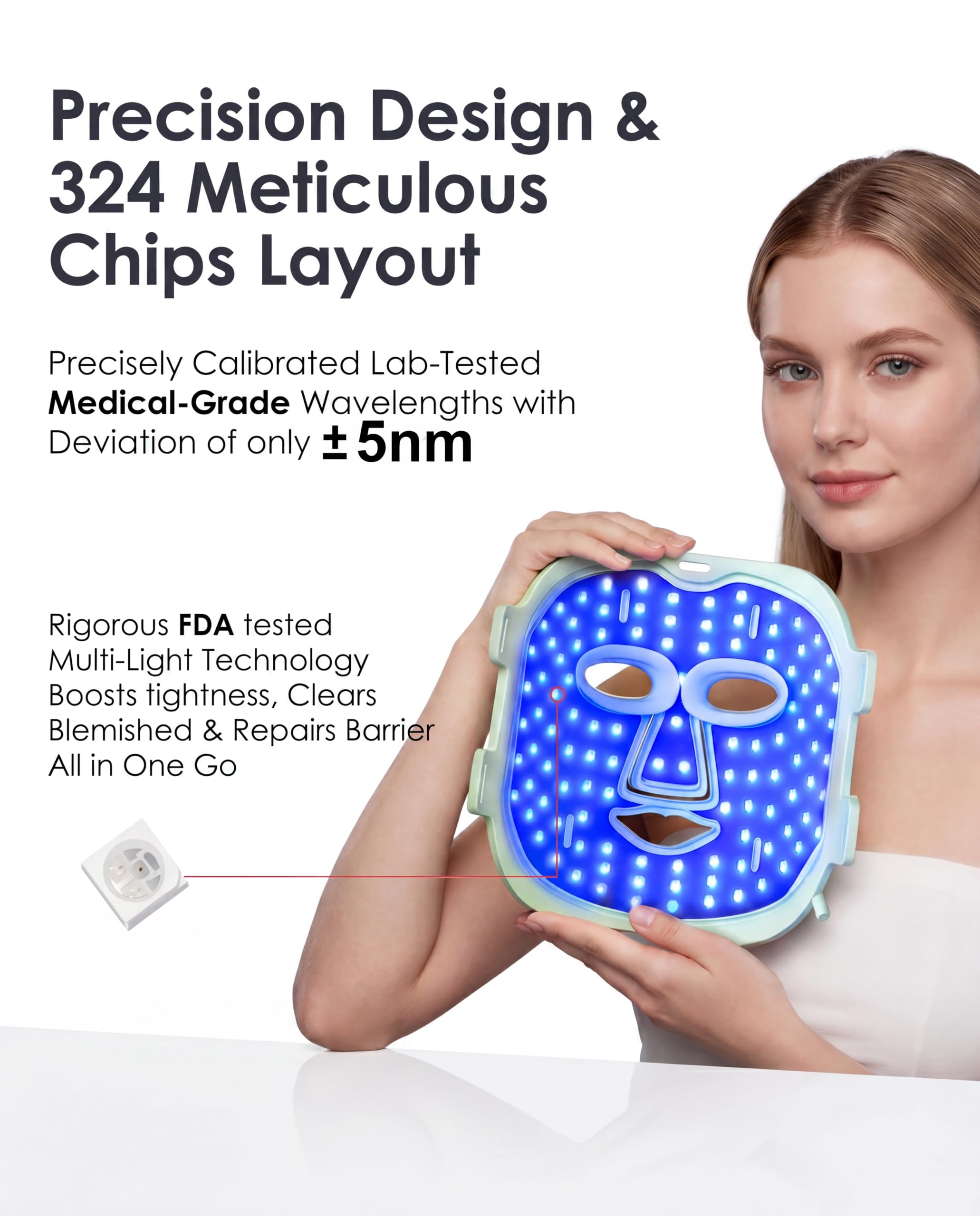 COCO CORALIA detalle de los 324 leds que brinda terapia uniforme y segura