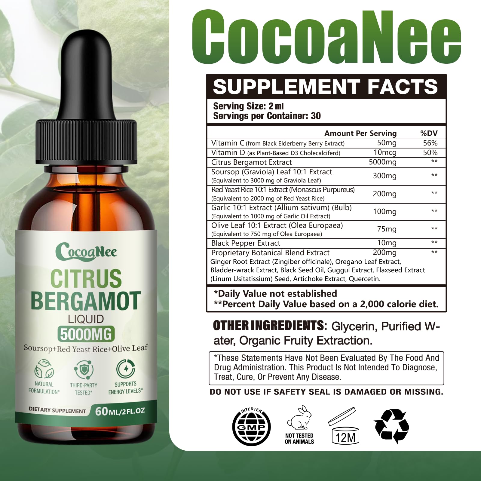CocoaNee primer plano de la etiqueta con lista de ingredientes visible