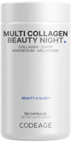 Codeage bote frontal Beauty Night mostrando el envase y ventaja de fórmula nocturna