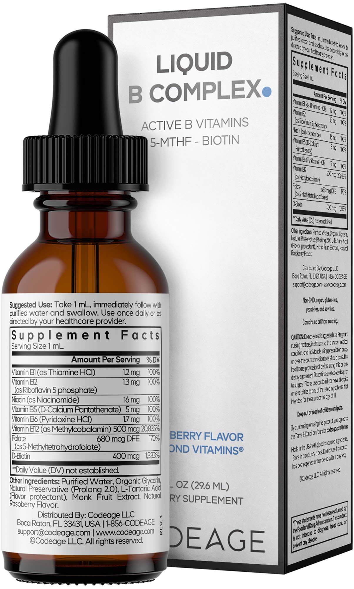 Codeage caja con sellos cGMP y non‑GMO resaltando calidad