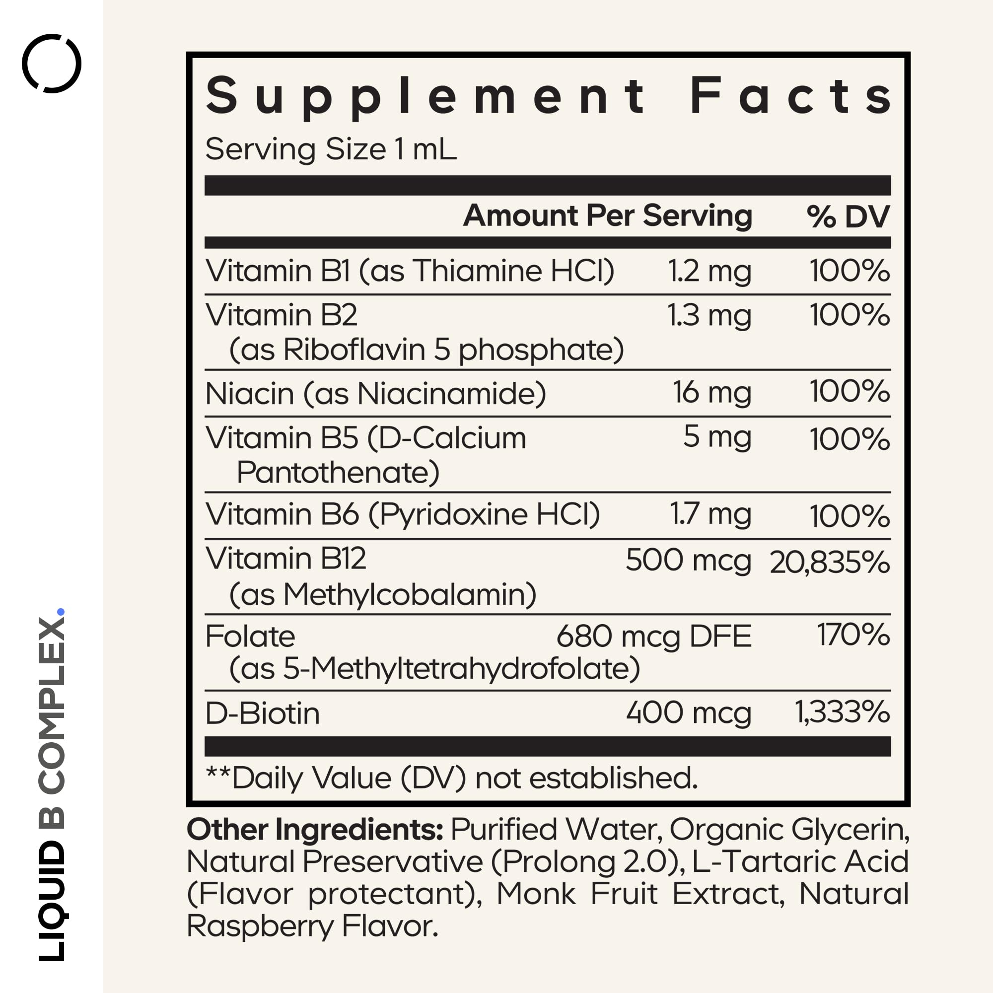Codeage zoom en etiqueta que muestra las ocho formas de vitamina B