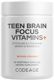 Codeage envase frontal Teen Brain Focus mostrando ingredientes y beneficio cognitivo