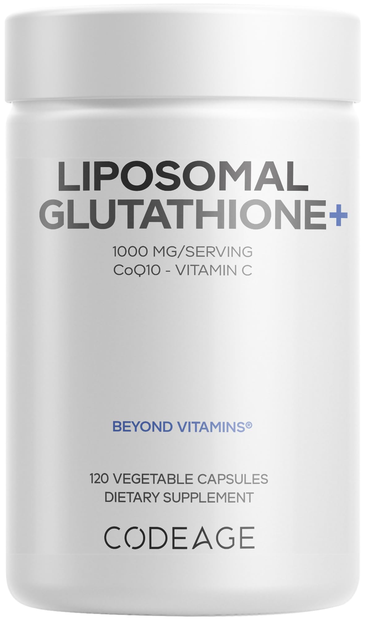 Codeage envase frontal mostrando el sello liposomal y beneficios visibles