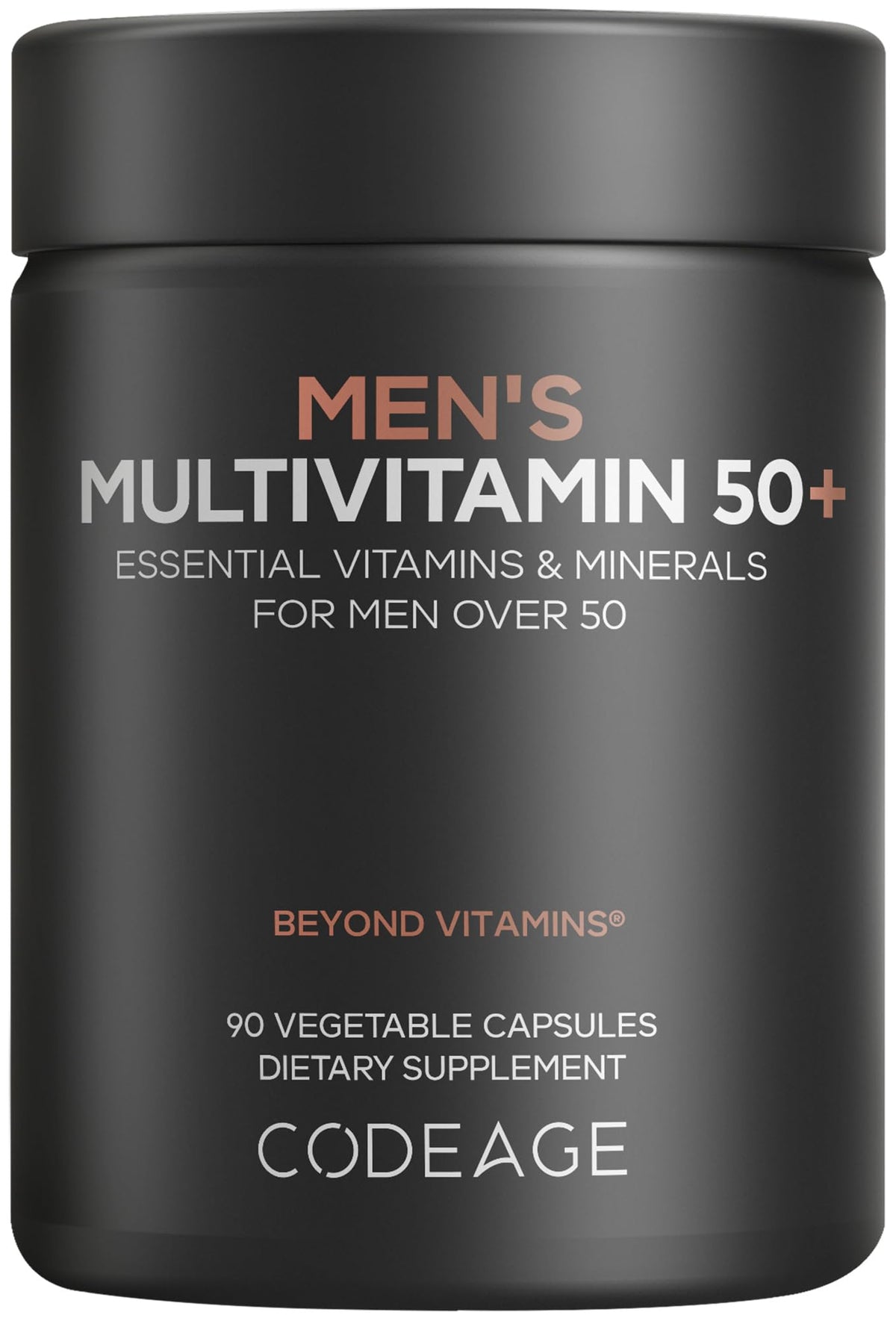 Codeage envase frontal del multivitamínico 50+ mostrando diseño y beneficios