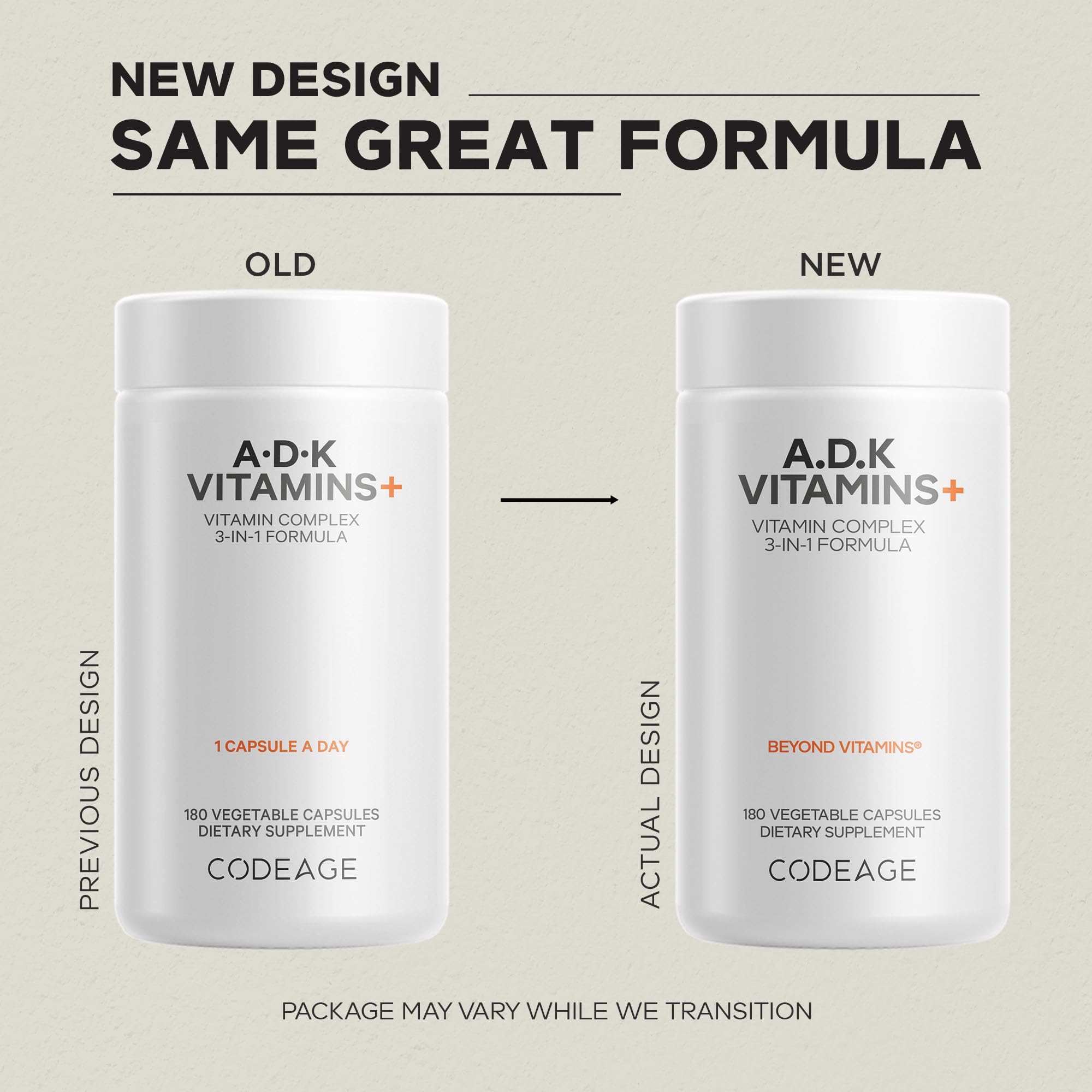 Codeage etiqueta con lista de ingredientes y formas de vitaminas A D K