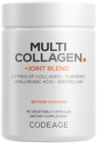 Frasco frontal Codeage Multi Collagen Protein mostrando 90 cápsulas y beneficios