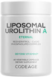 Codeage frasco frontal mostrando urolitina A y beneficios de biodisponibilidad